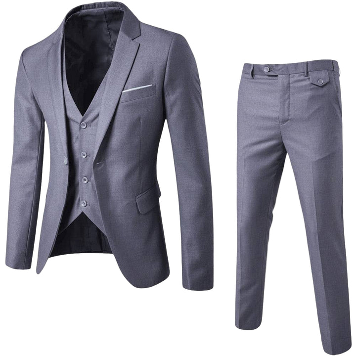 Versatile men's classic tailored suit, perfect spring formal wear for weddings or business.