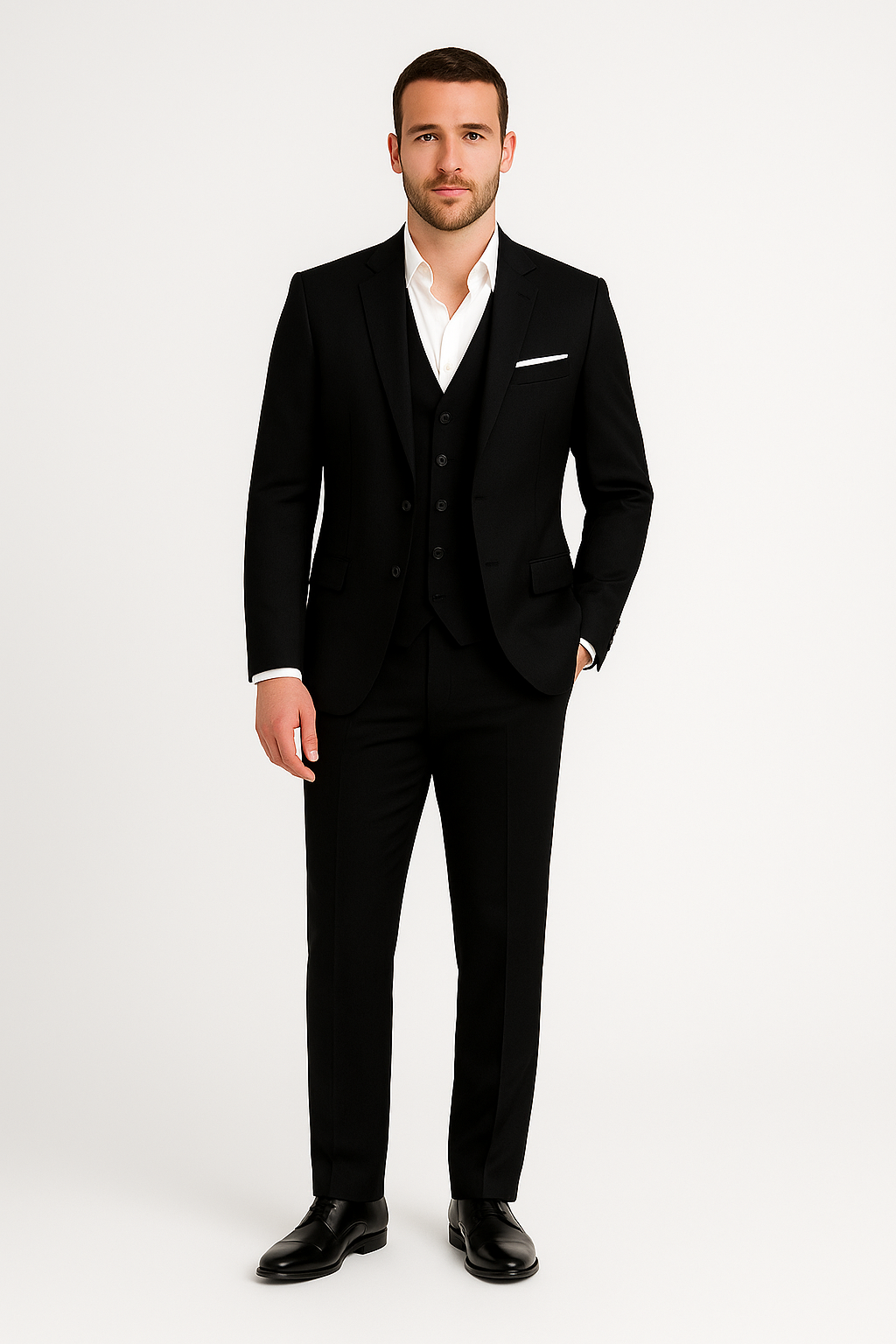 Stylish men's classic tailored suit, ideal for spring fashion, formal events & business wear.