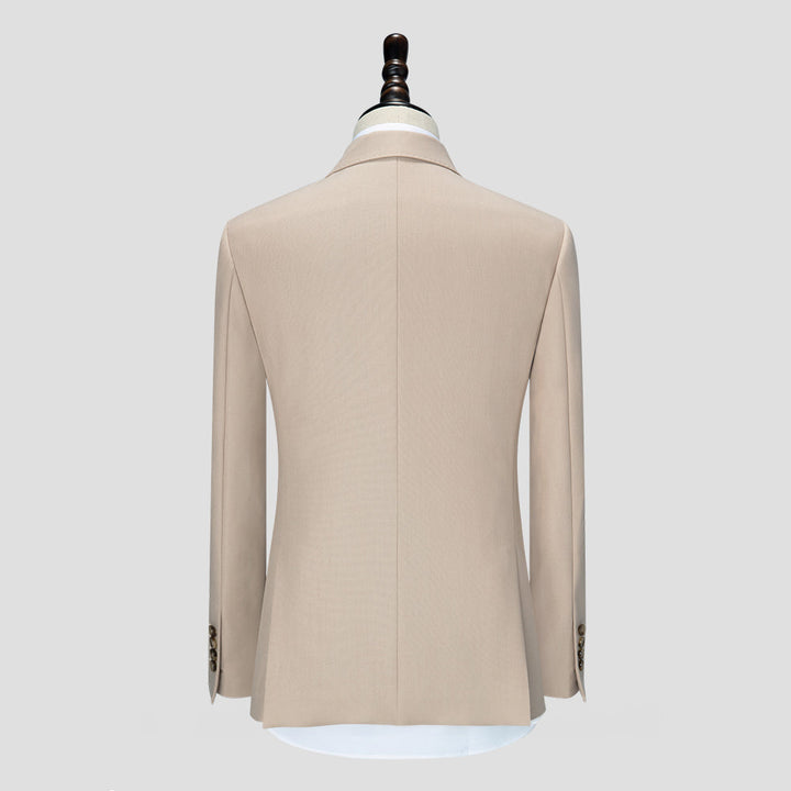 Sophisticated double-breasted men's wedding suit set with peak lapels, designed for ultimate formal wear.