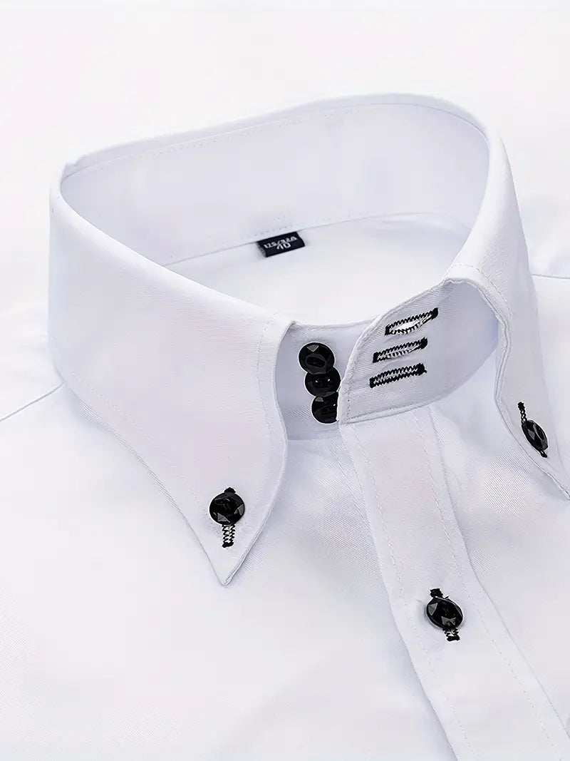Elegant men's professional button-up dress shirt, long sleeve, tailored for formal and business fashion.
