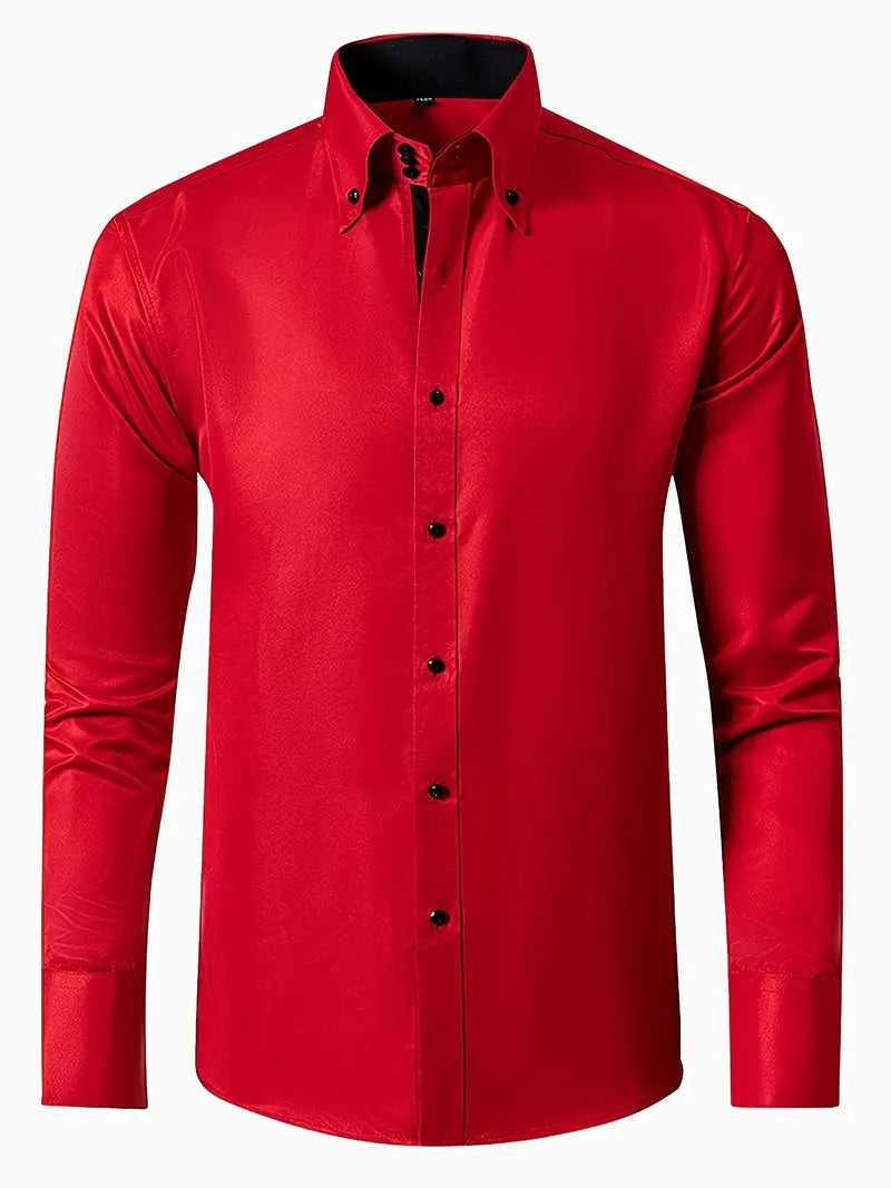 Professional men's formal button-up shirt in classic style, ideal for business meetings & elegant events.
