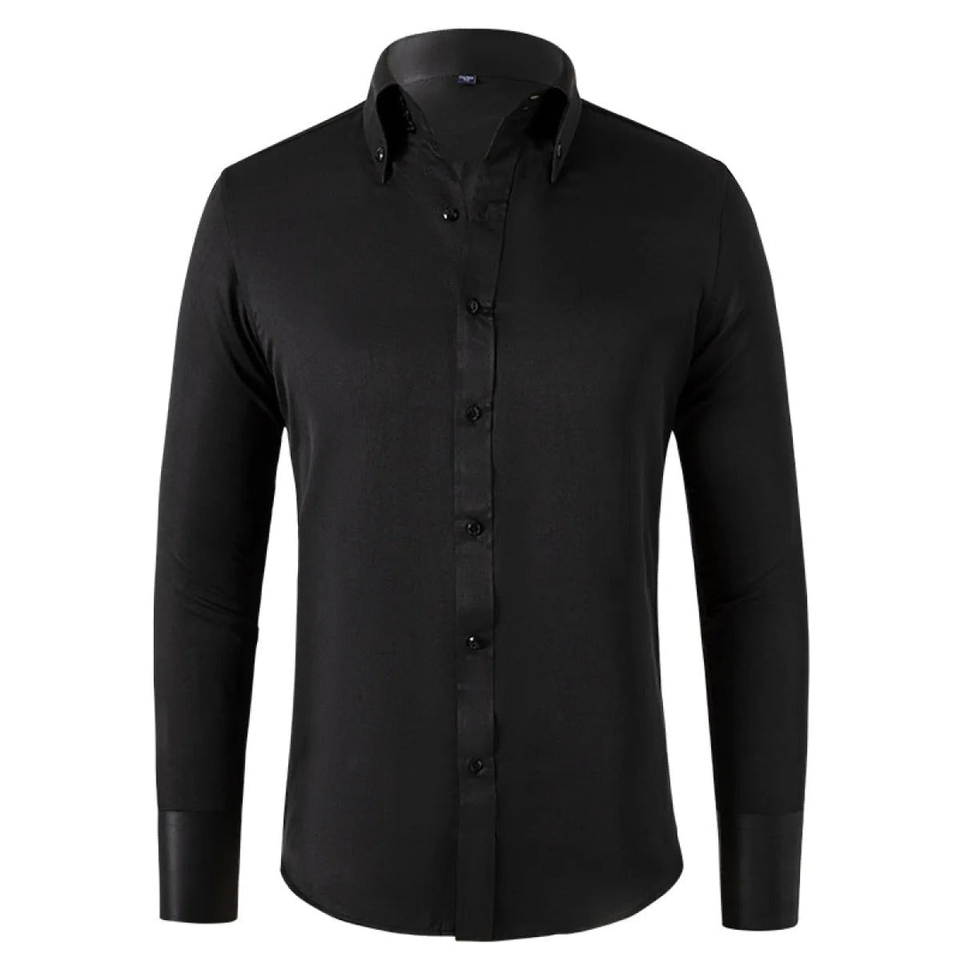 Tailored men's dress shirt, long sleeve, button-up, elegant for professional office wear & business fashion.