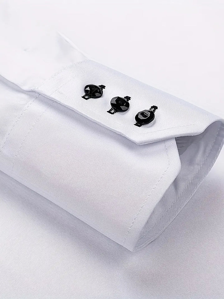 Men's long sleeve formal dress shirt, elegant button-up for professional business and special occasions.