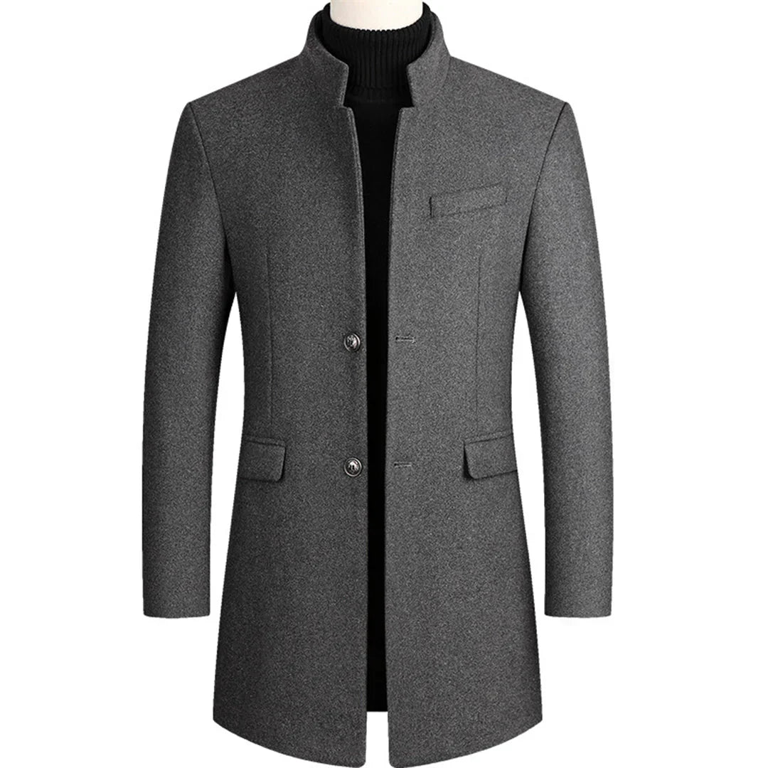 Men's sophisticated long formal coat for winter. Ideal elegant outerwear for a layered business look.