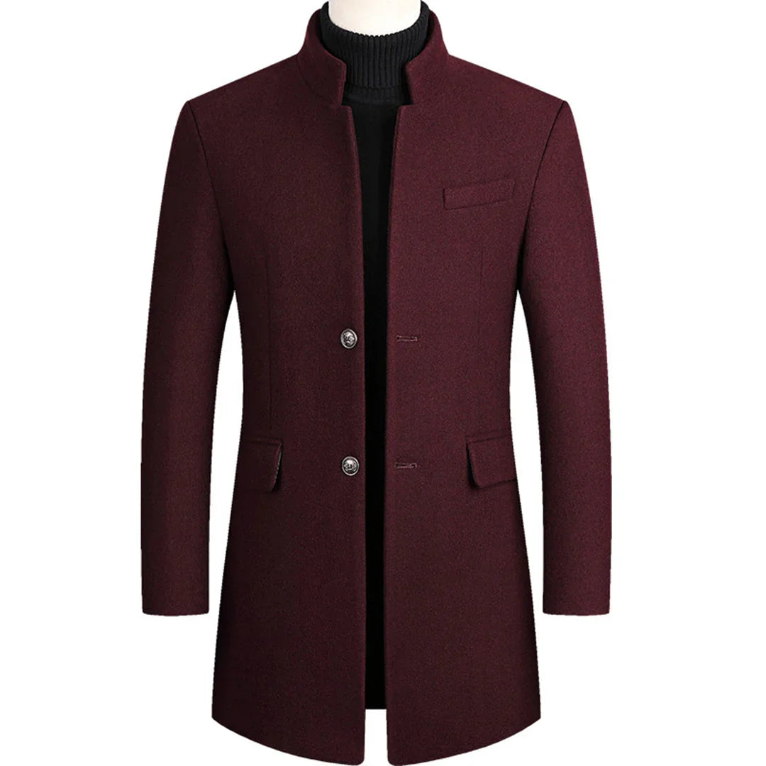 Classic men's elegant winter coat. Long formal design for sophisticated style and warmth in cold weather.