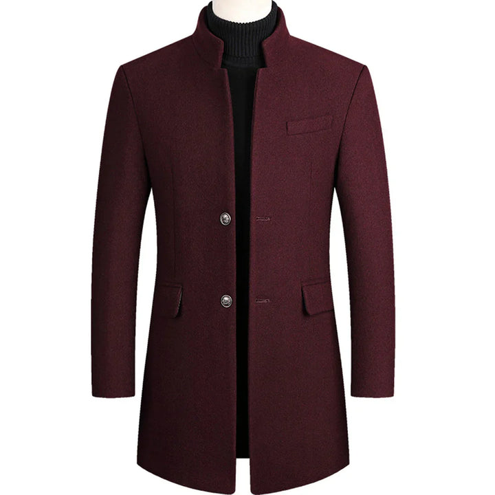 Classic men's elegant winter coat. Long formal design for sophisticated style and warmth in cold weather.