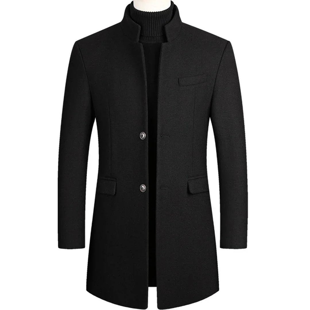 New men's elegant long coat. Formal winter outerwear, perfect for a professional and sophisticated look.