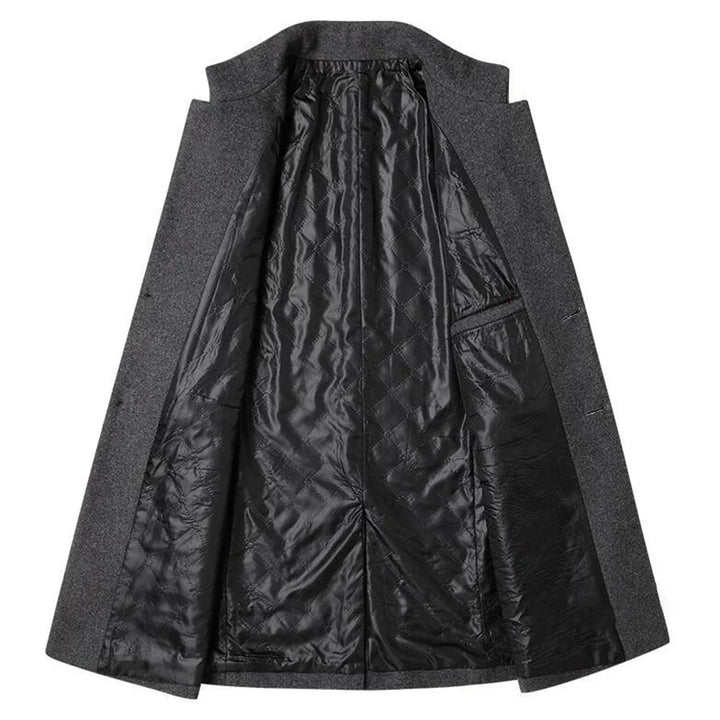 Stylish men's formal long coat. Elegant winter wear for business, offering a classic and sophisticated layered look.