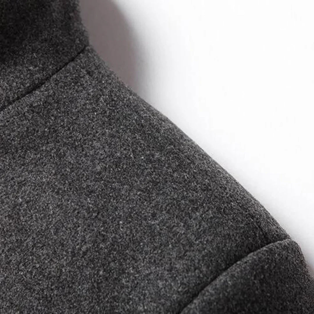 Sophisticated men's long formal winter coat, designed for elegant business wear & classic layered style.