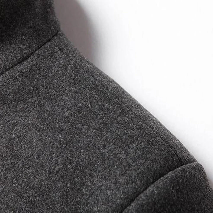 Sophisticated men's long formal winter coat, designed for elegant business wear & classic layered style.