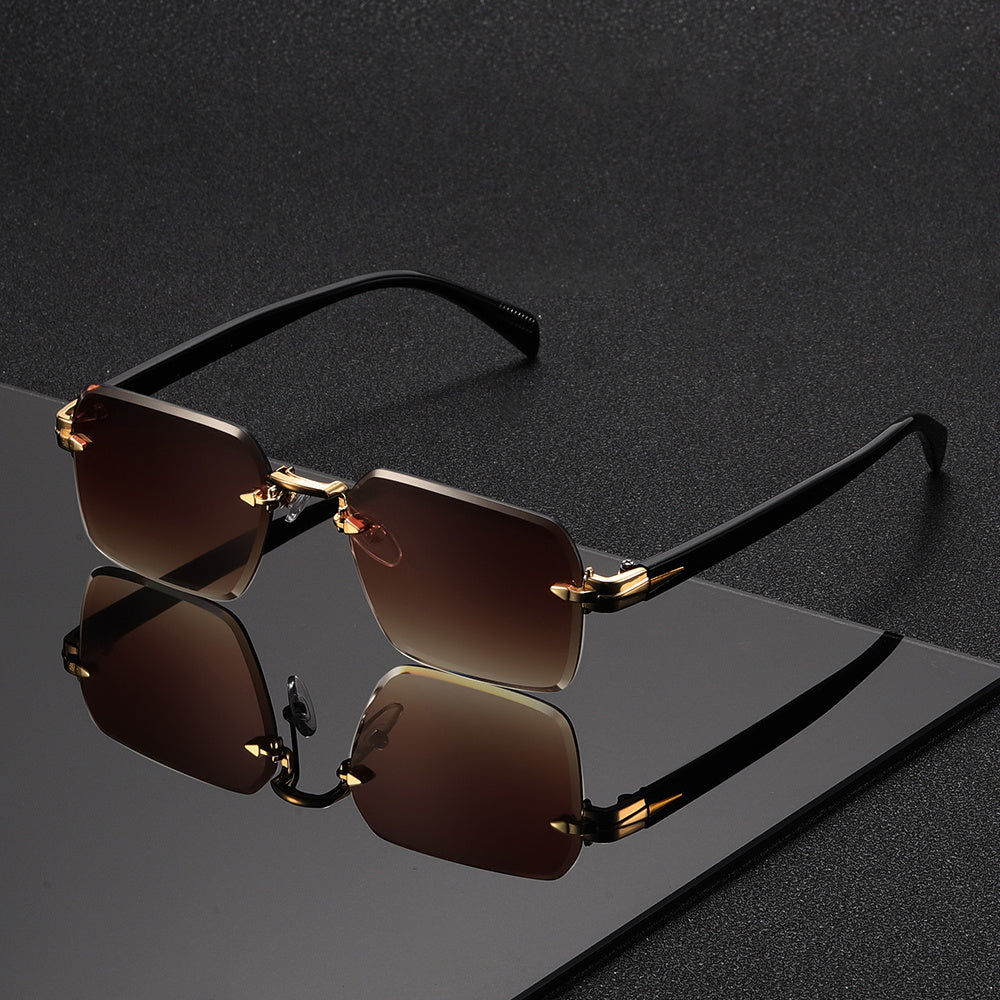 Side view of gold frame rimless square men's glasses, elegant and lightweight for comfortable daily wear.
