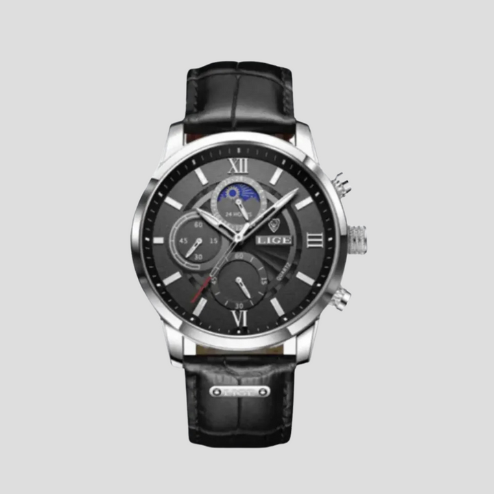 Sophisticated men's stainless steel quartz timepiece, slim and minimalist, ideal for elegant formal or smart casual attire.