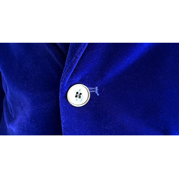 Modern men's slim fit velvet blazer, one-button design. Perfect for a contemporary formal look or party outfit.