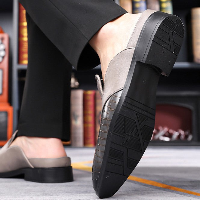 Men's open-back slip-on loafers. Comfortable footwear with cushioned insole, ideal for relaxed style.