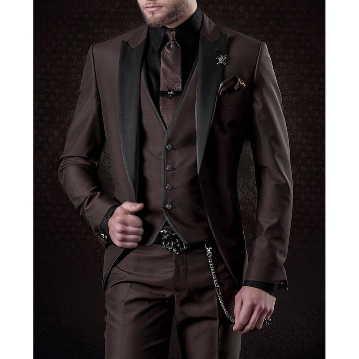 Classic men's elegant slim-fit three-piece suit set, showcasing tailored menswear style.