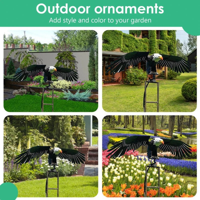 Dynamic metal bird wind spinner, an artistic garden sculpture and outdoor decor piece for your lawn.