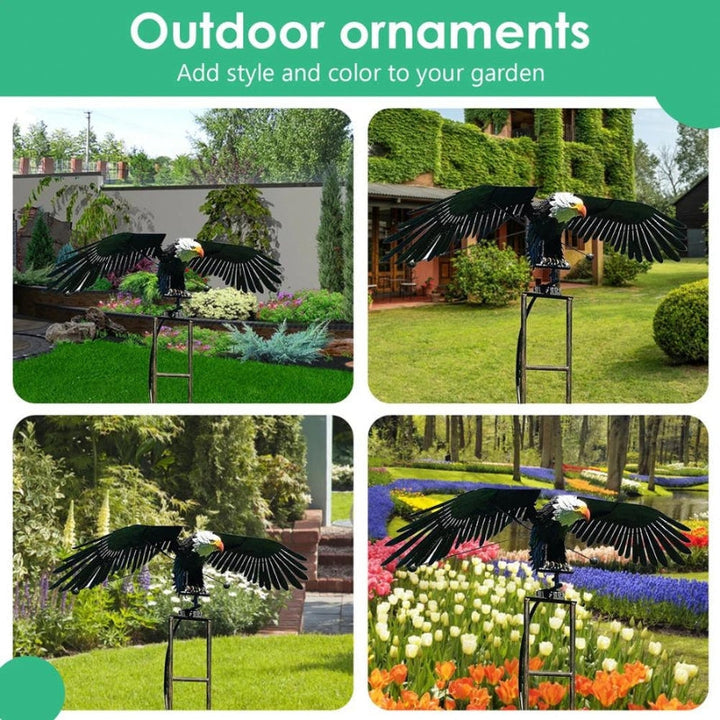 Dynamic metal bird wind spinner, an artistic garden sculpture and outdoor decor piece for your lawn.
