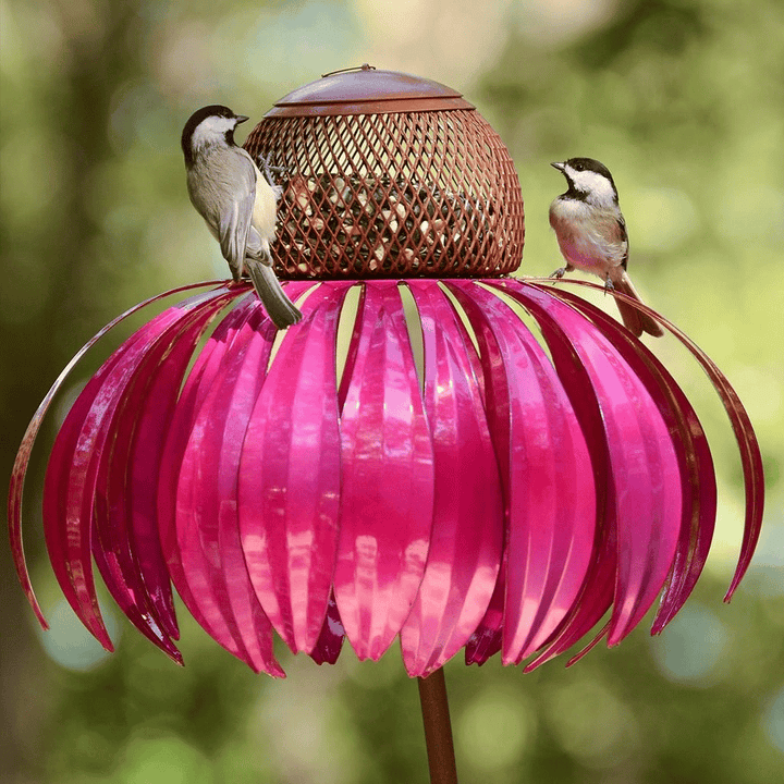 Decorative metal flower bird feeder, a charming garden accent. Durable and perfect for bird watching.