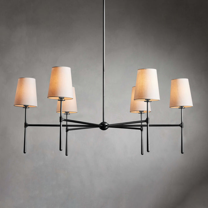 Modern home decor chandelier, black finish, mid-century design.