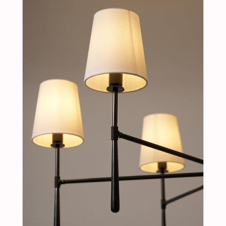 Modern lighting fixture, mid-century style, black adjustable chandelier.