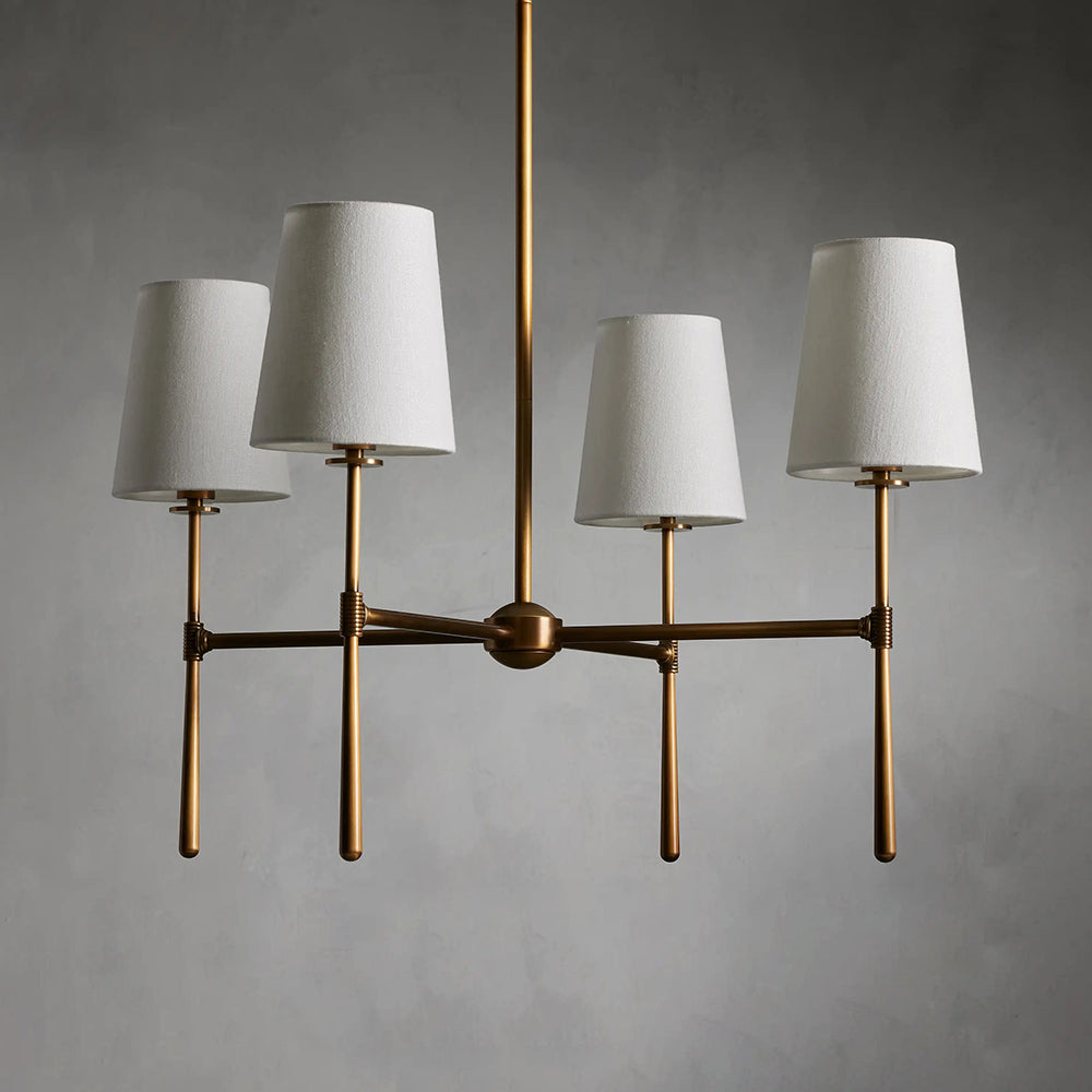 Statement brass chandelier, elegant mid-century design, for home decor.
