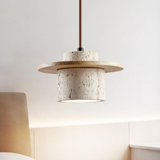 Travertine pendant ceiling lamp, a modern lighting fixture with matte finish, ideal for stylish living room or dining area.
