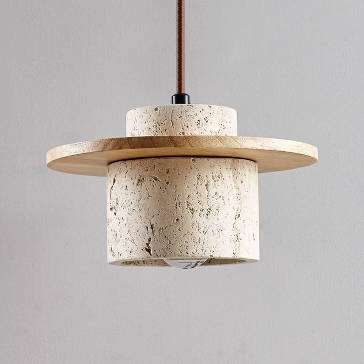Retro-modern travertine pendant light, a chic ceiling lamp with a smooth matte finish, perfect for unique home lighting.