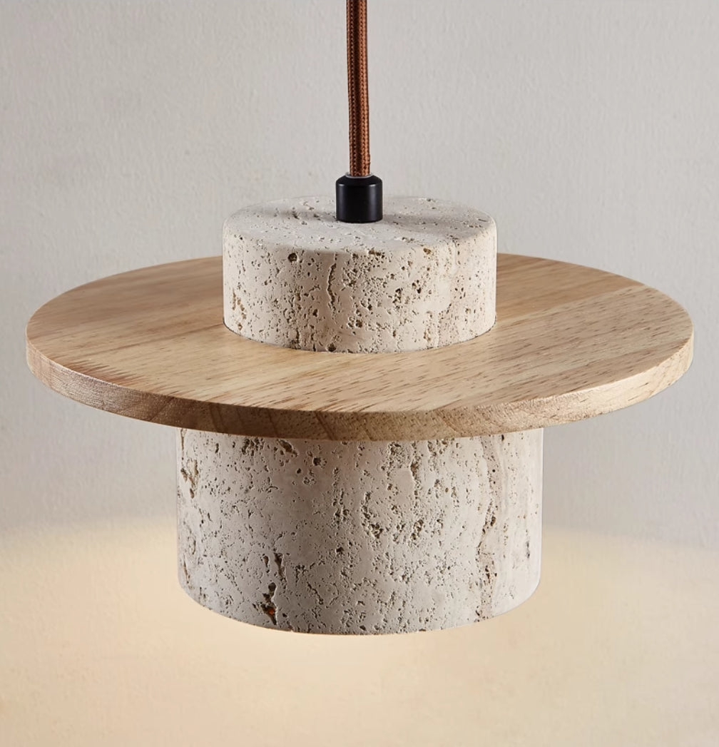 Minimalist travertine pendant light, a modern ceiling lamp with matte finish, beautiful addition to any home decor.