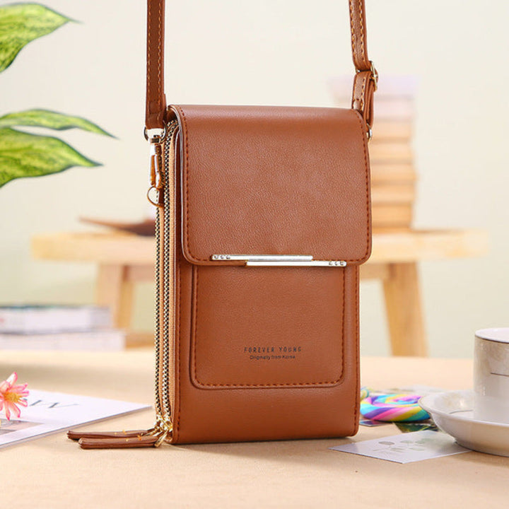 Elegant multi-color women's smart touchscreen shoulder bag, perfect for daily carry & phone access.