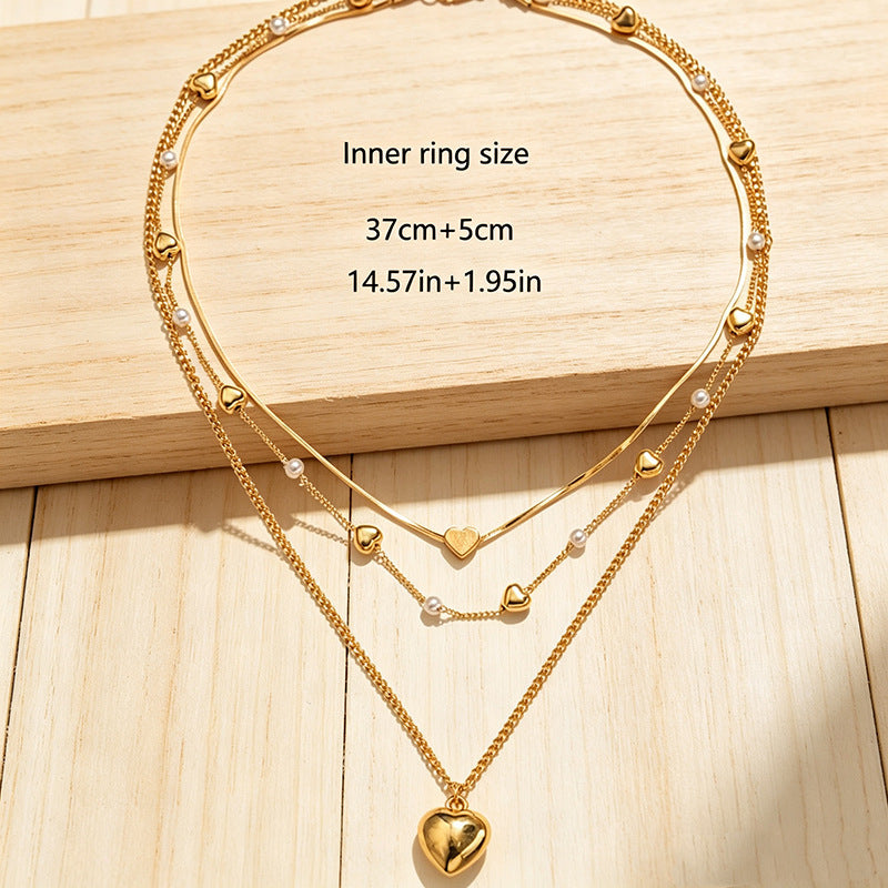 Adjustable multi-layer women's necklace with a beautiful heart pendant, an ideal fashion jewelry gift.