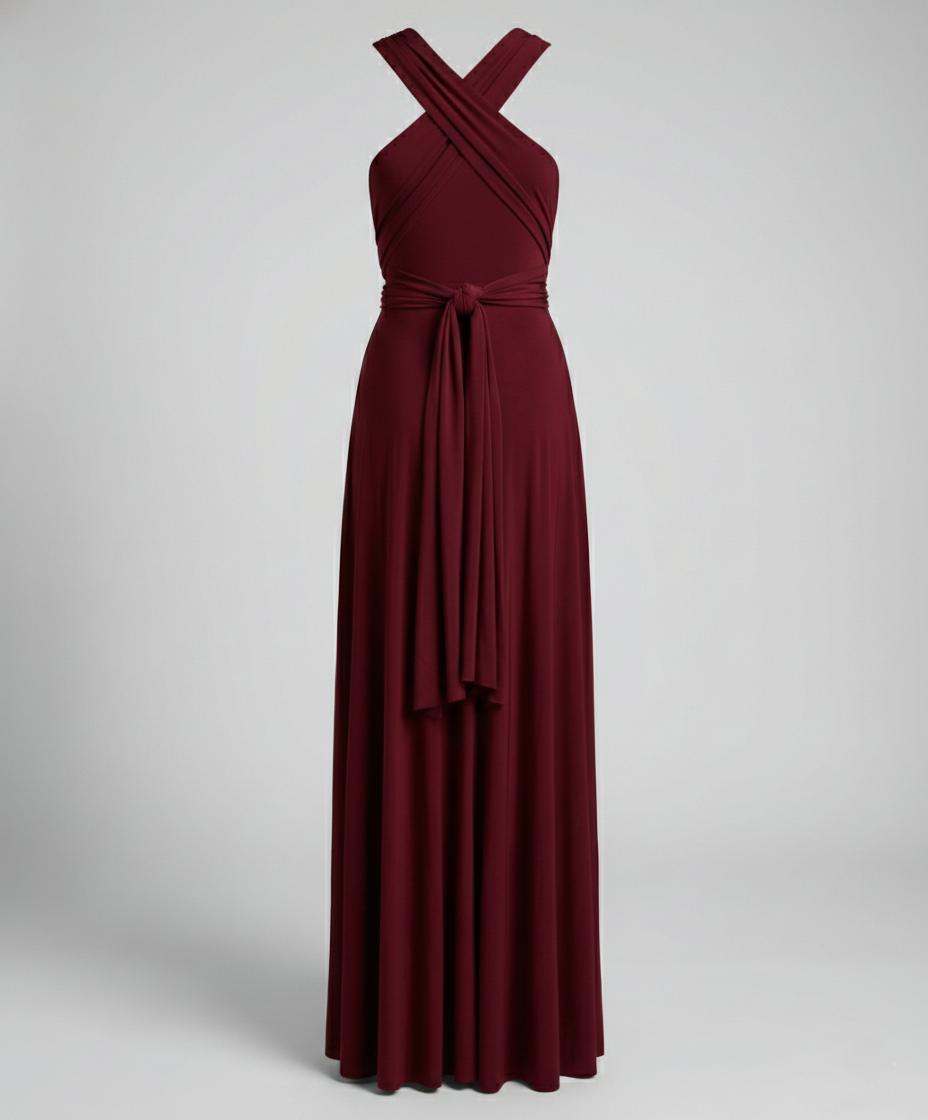 Versatile women's multiway V-neck wrap dress, a stylish maxi ideal for formal, evening, or bridesmaid.