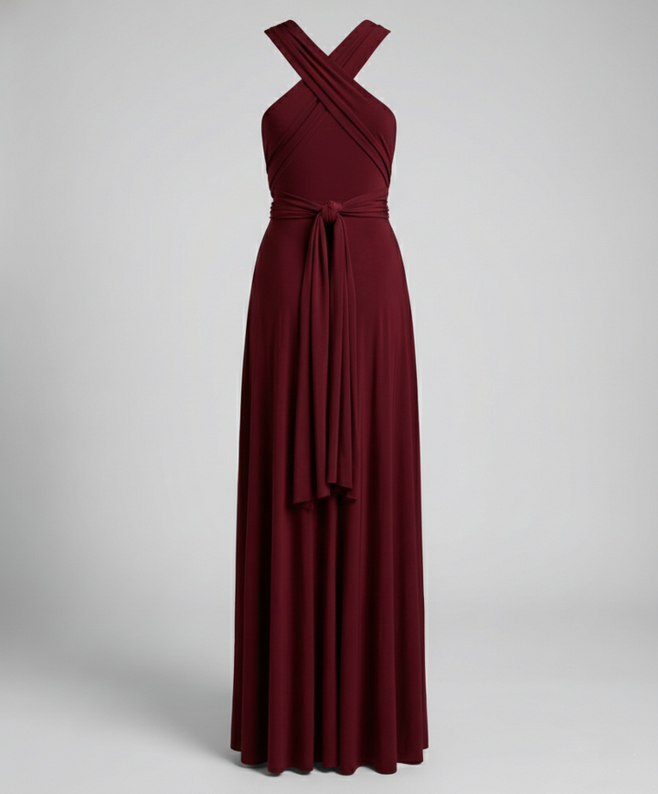 Versatile women's multiway V-neck wrap dress, a stylish maxi ideal for formal, evening, or bridesmaid.