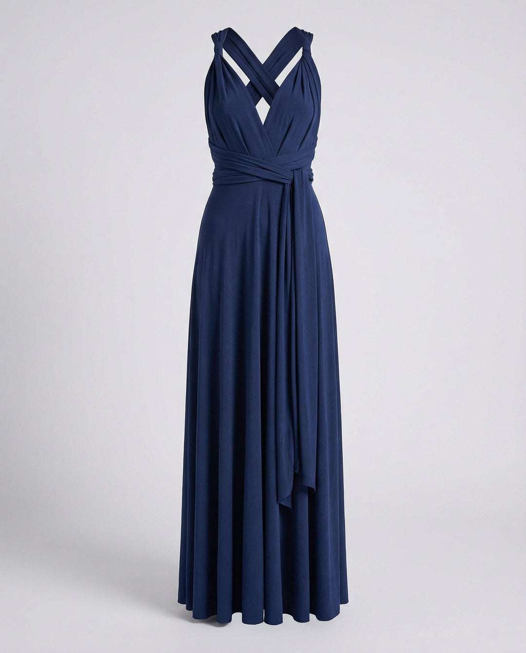 Classic women's elegant V-neck wrap multiway maxi dress, perfect for any formal or evening occasion.
