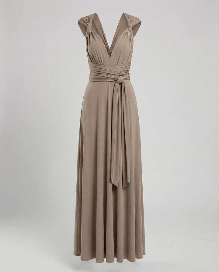 Versatile women's V-neck multiway maxi dress, convertible wrap style for various occasions.