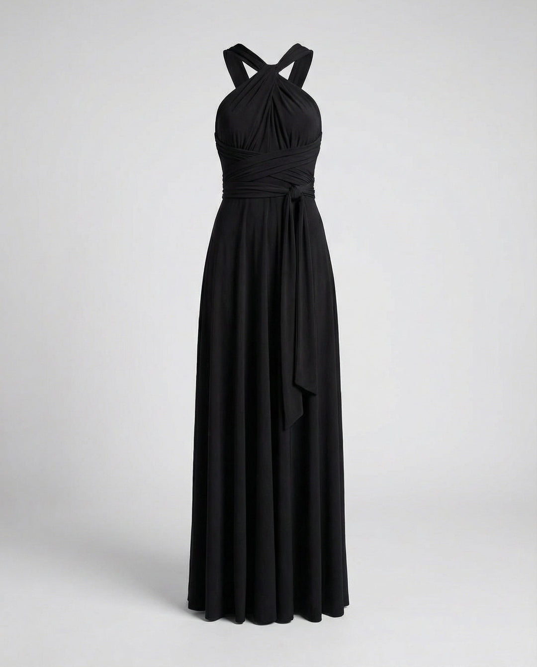 Long women's multiway dress, a comfortable V-neck wrap maxi perfect as an elegant bridesmaid dress.