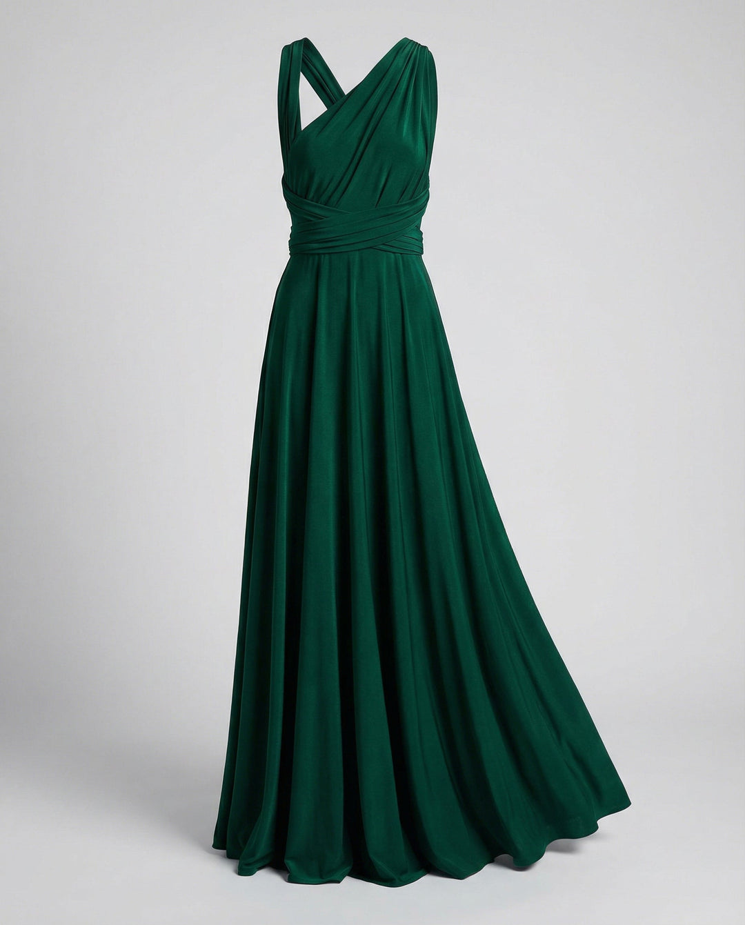 Flowy women's multiway maxi dress, elegant V-neck wrap design, perfect for weddings & special events.