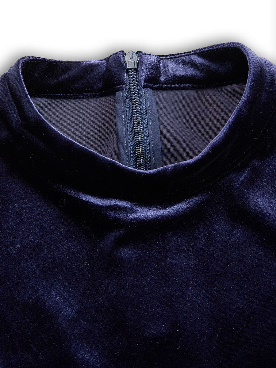 Women's Royal Blue A-Line Long-Sleeve Midi Dress. Beautiful for wedding guests & formal evenings.