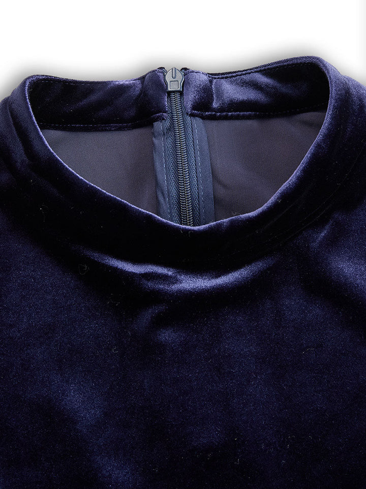 Women's Royal Blue A-Line Long-Sleeve Midi Dress. Beautiful for wedding guests & formal evenings.