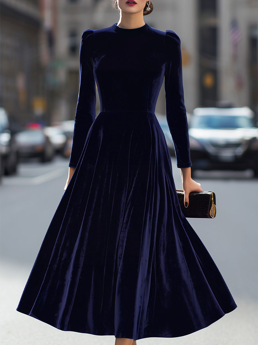 Sophisticated Burgundy Long-Sleeve Midi A-Line Dress. Ideal for autumn wedding guests.