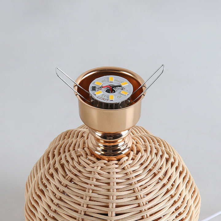 USB powered, eco-friendly rattan LED table lamp, modern Nordic design for living areas.