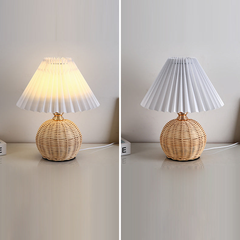 Handcrafted rattan table lamp, Nordic LED light for eco-friendly modern home decor.