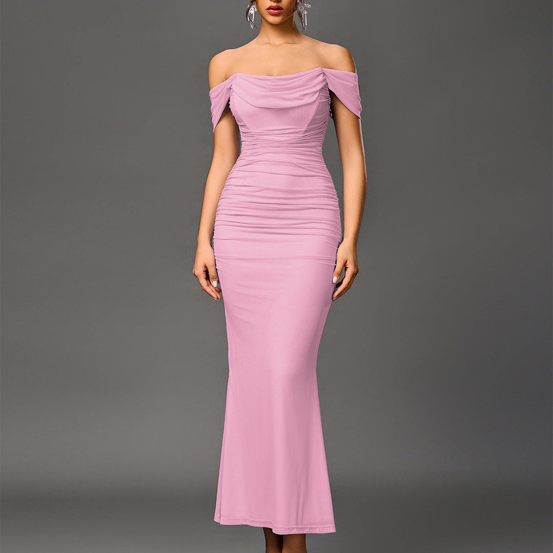 Beautiful women's mermaid evening gown, off-shoulder, backless, for formal parties.