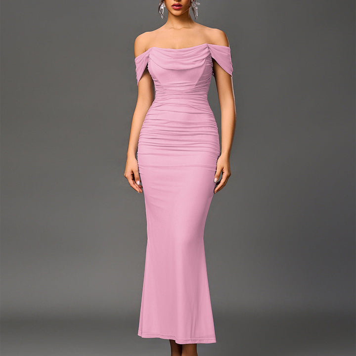 Beautiful women's mermaid evening gown, off-shoulder, backless, for formal parties.