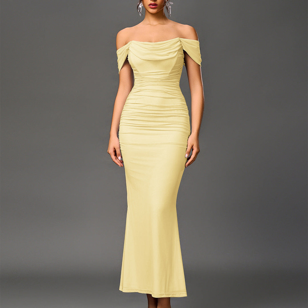 Elegant off-shoulder women's mermaid dress, backless, perfect for prom or formal parties.