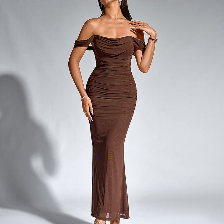 Glamorous women's off-shoulder backless mermaid gown, ideal for galas and special events.