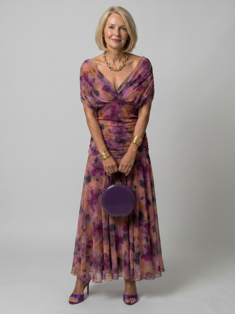 Elegant off-shoulder flow midi dress for women, perfect for summer parties.