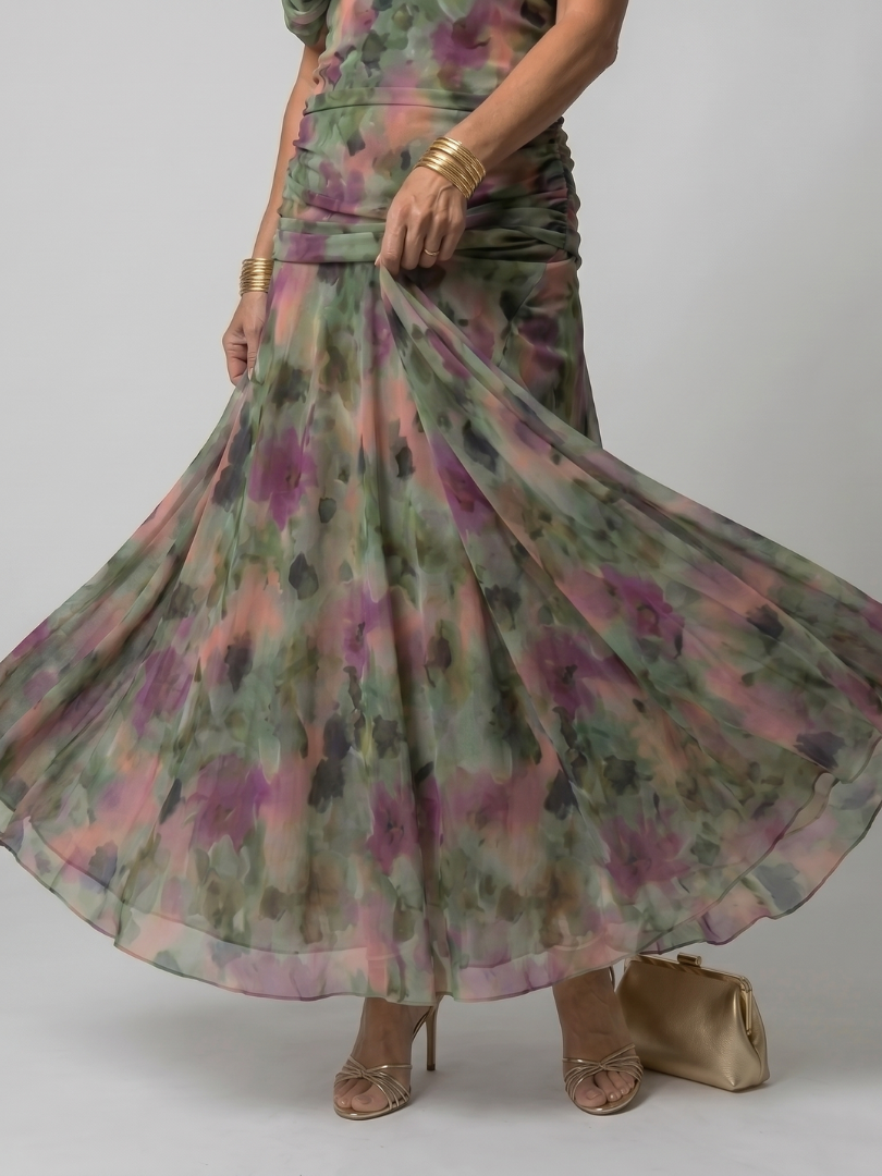 Women's red off-shoulder flowy midi dress, versatile for summer, party, or casual wear.