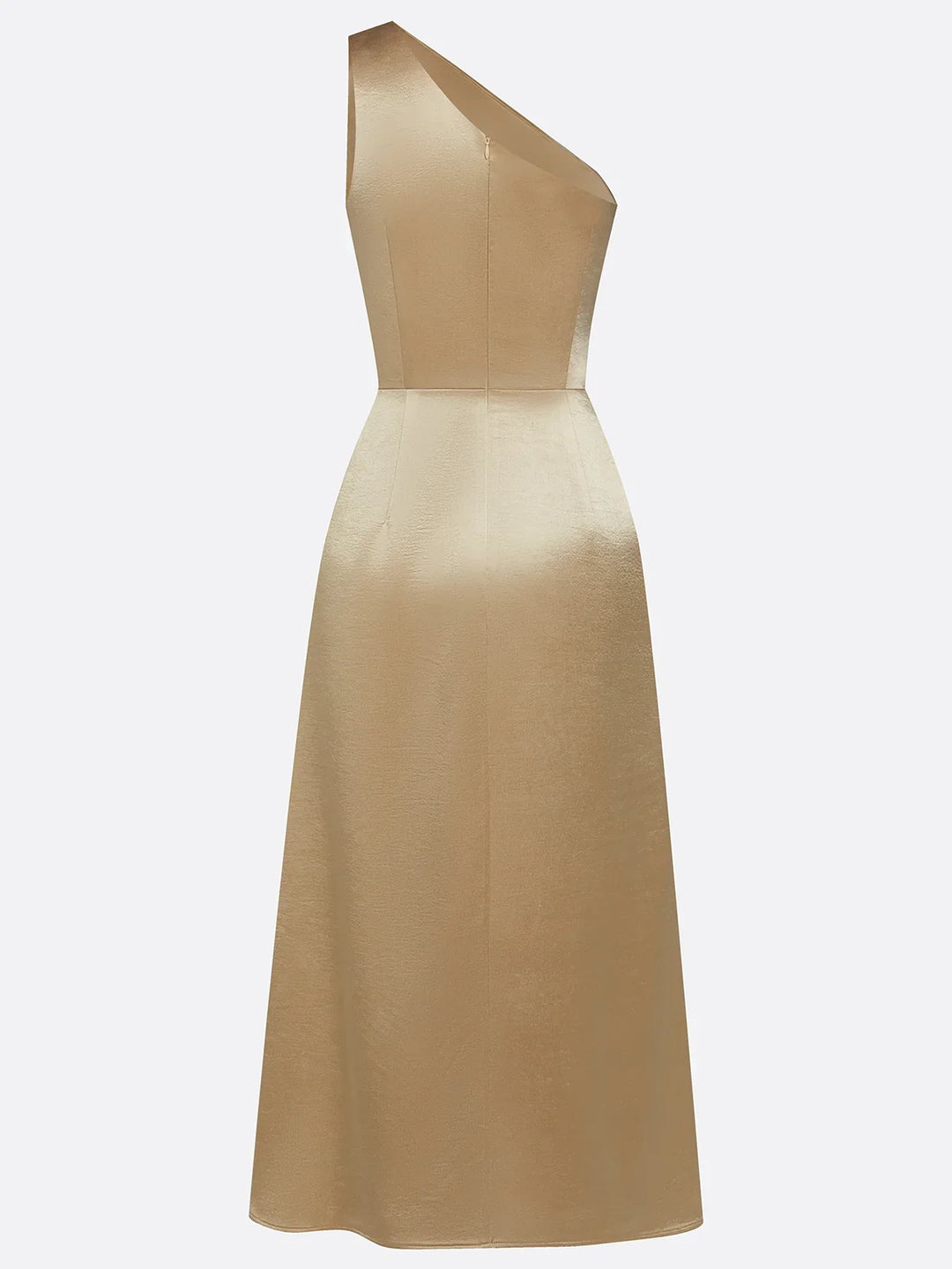 Flattering women's one-shoulder ruched midi dress, a stylish choice for formal events & parties.