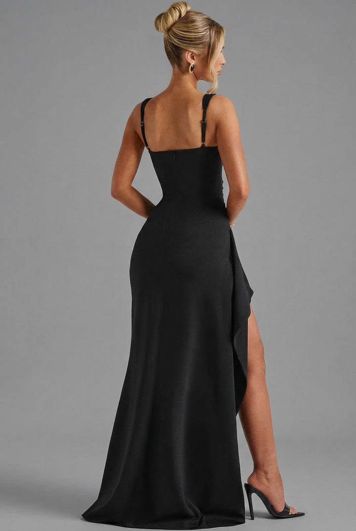 Women's chic sleeveless bodycon maxi dress with an elegant open back & stylish side split.