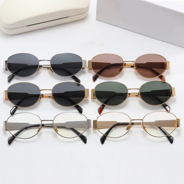 Chic women's oval sunglasses with a designer frame. Provides essential UV protection for eyes.